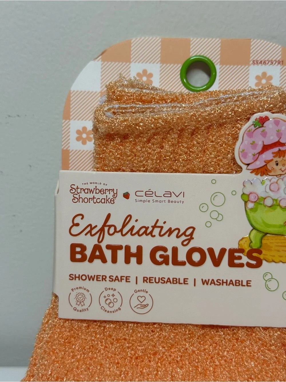 Strawberry Shortcake X Celavi Exfoliating Bath Gloves 2pk Orange Pink